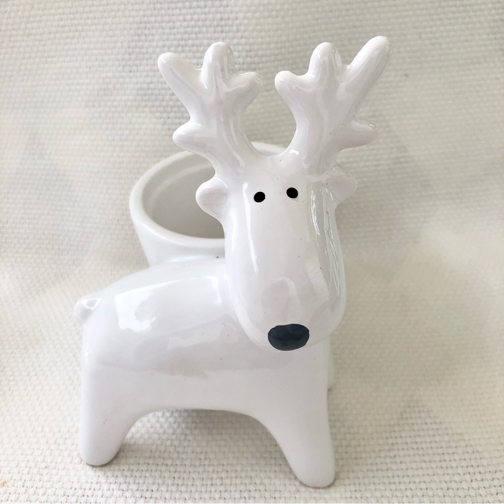 White Ceramic Reindeer Planter Christmas Holiday winter tea light plants NWT - Picture 6 of 6